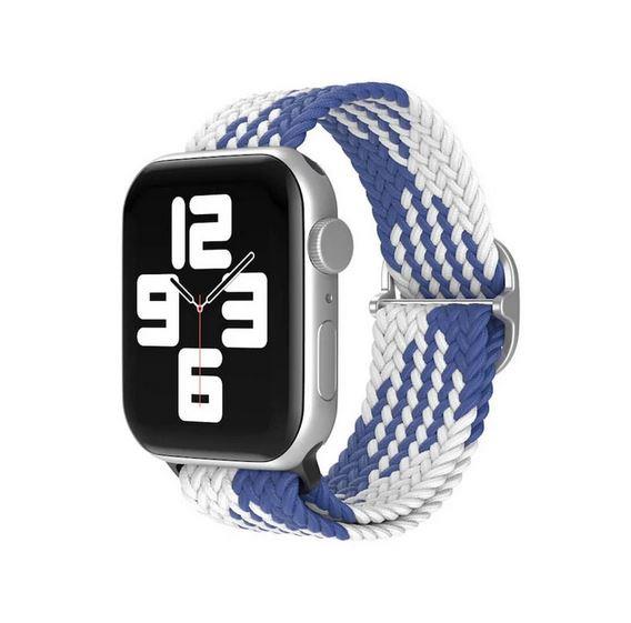 Apple Watch 1 2 3 4 5 6 7 8 Se Ultra Solo Loop Dokuma Tokalı Kordon 42/44/45/49mm - Mavi Beyaz 1-Mavi-Beyaz