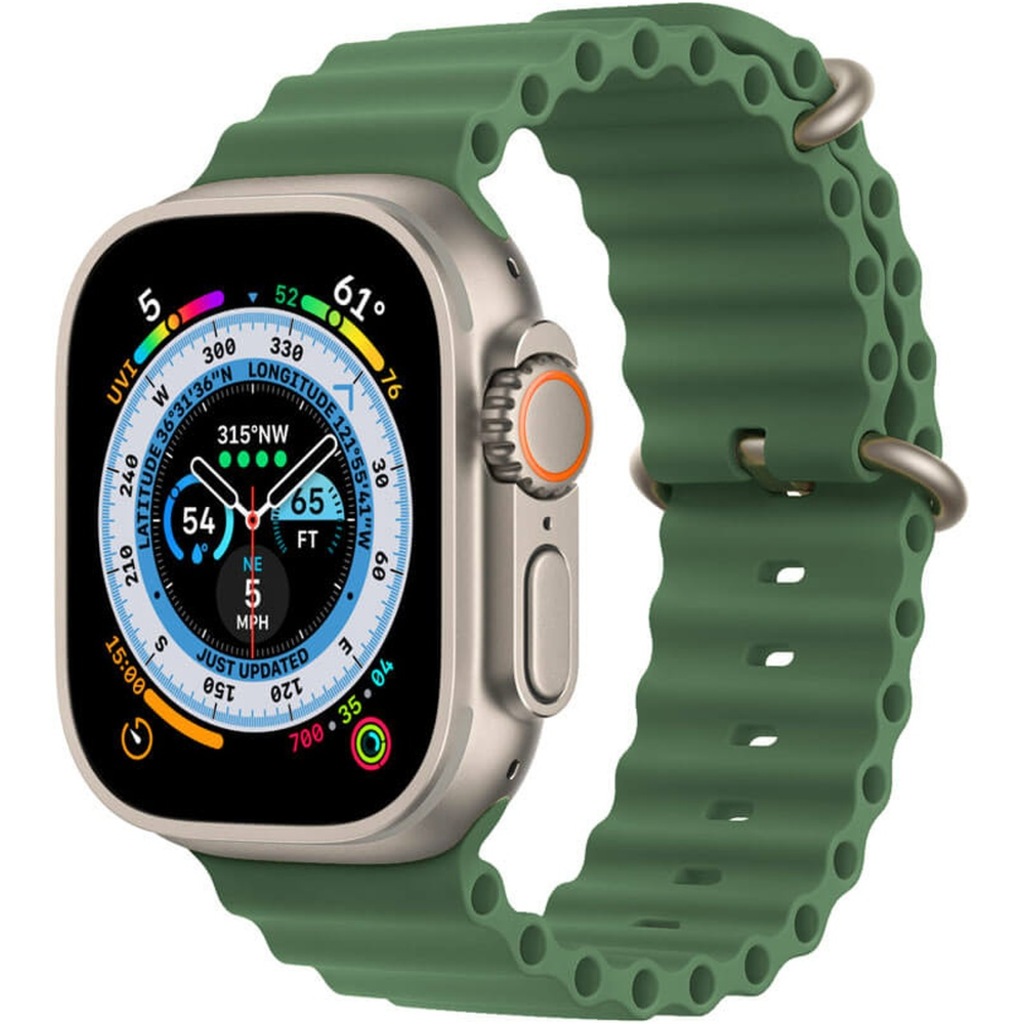 Apple Watch 1 2 3 4 5 6 7 8 Se Ultra 38/40/41mm Ocean Loop Tokalı Kayış Kordon - Koyu Yeşil - BW23