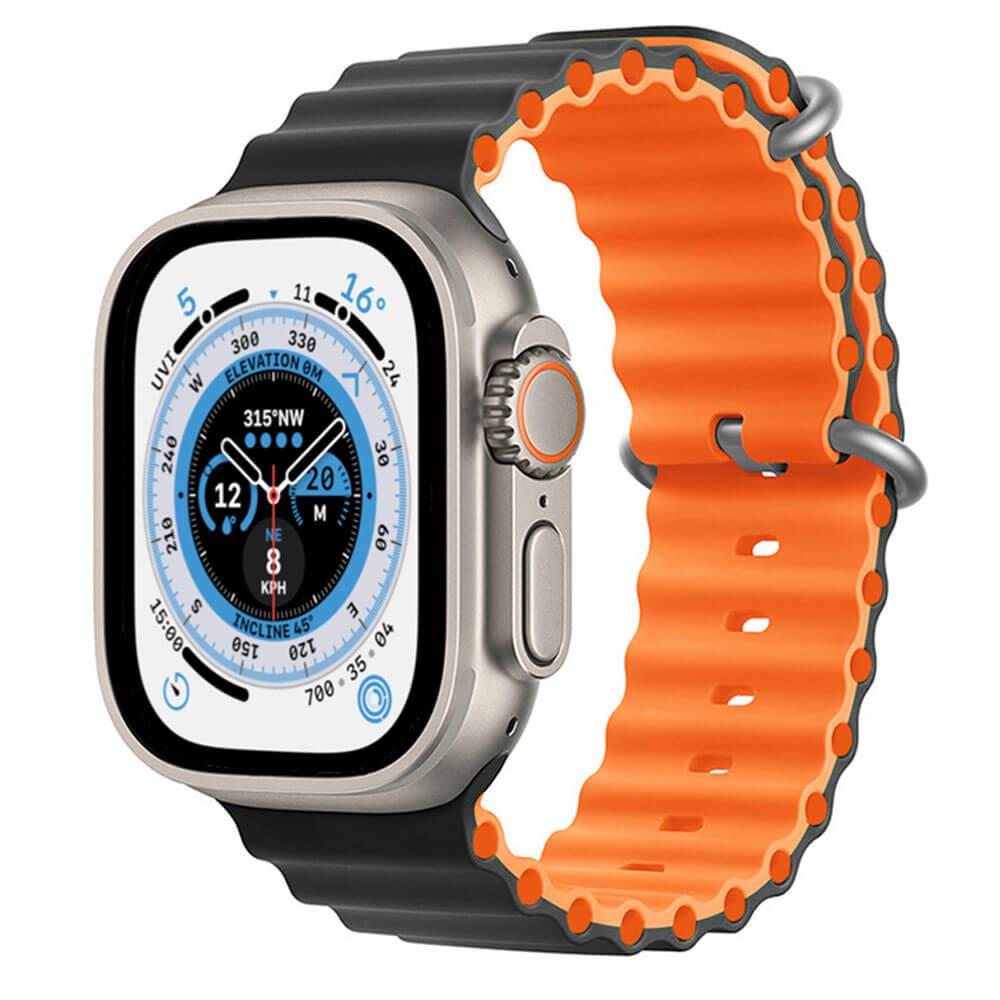 Apple Watch 1 2 3 4 5 6 7 8 Se Ultra Çift Renk 42/44/45/49mm Ocean Loop Kordon - Siyah Turuncu 2-Siyah-Turuncu - BW26