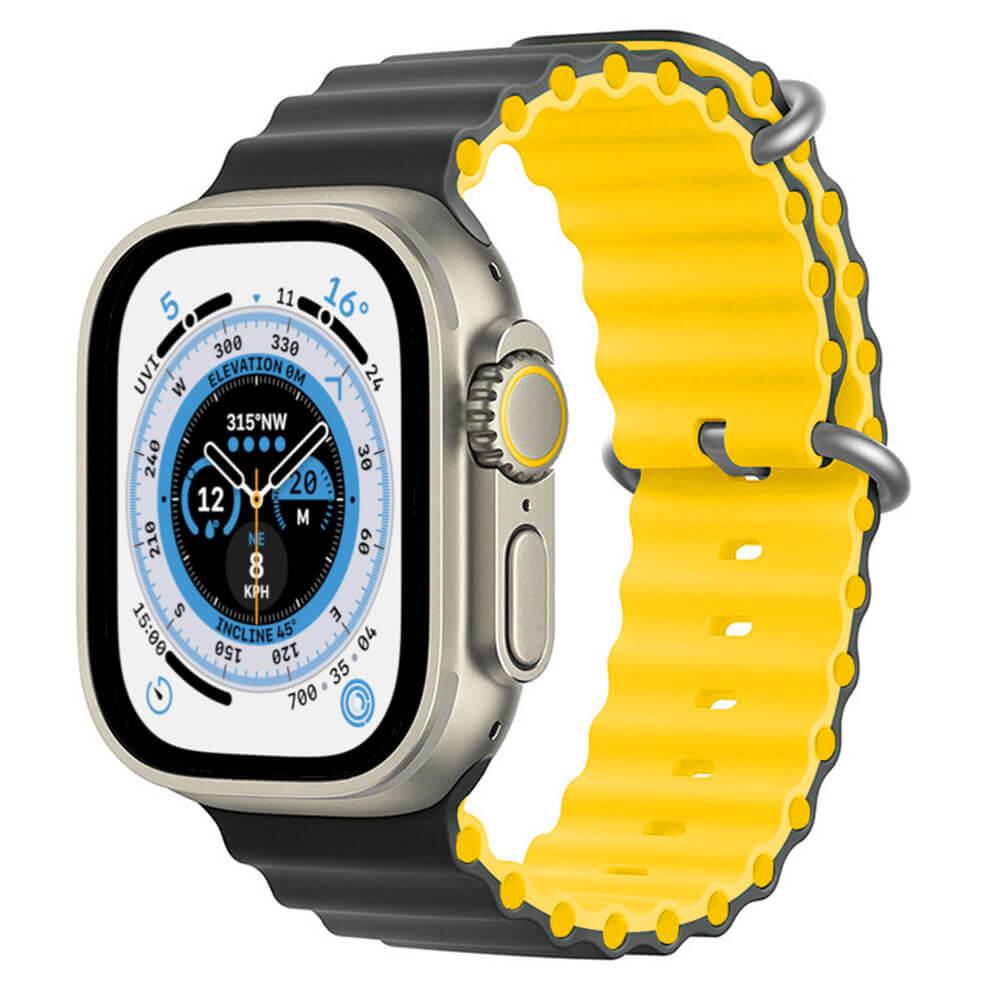 Apple Watch 1 2 3 4 5 6 7 8 Se Ultra 42/44/45/49mm Ocean Loop Tokalı Kordon - Siyah Sarı 03.Siyah-Sarı