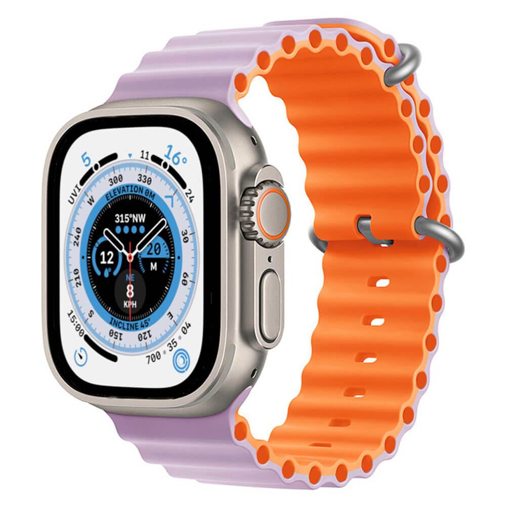 Apple Watch 1 2 3 4 5 6 7 8 Se Ultra 42/44/45/49mm Ocean Loop Tokalı Kordon - Lila Turuncu 15.Lila