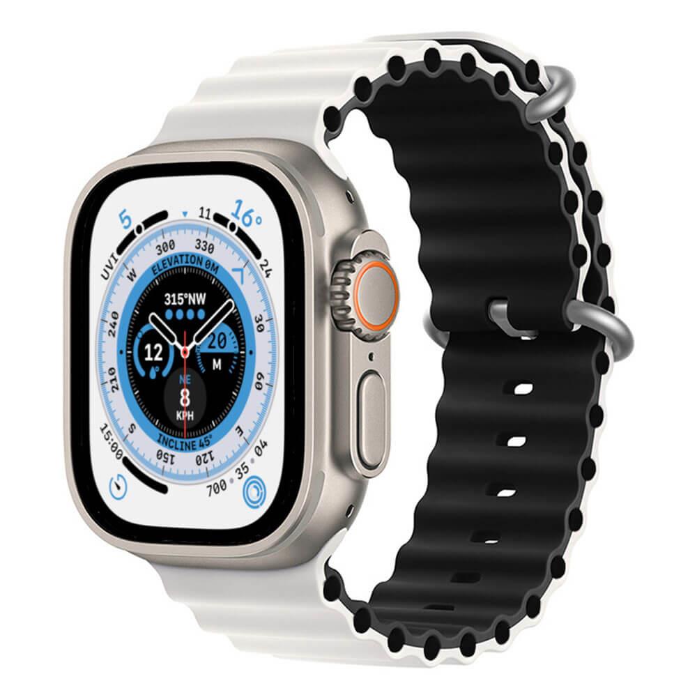 Apple Watch 1 2 3 4 5 6 7 8 Se Ultra 42/44/45/49mm Ocean Loop Tokalı Kordon - Beyaz Siyah 10.Beyaz-Siyah