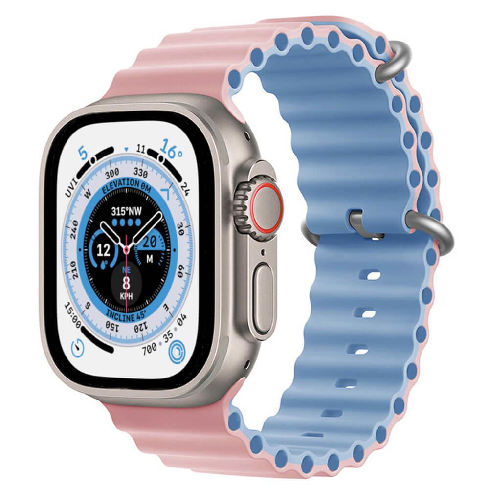 Apple Watch 1 2 3 4 5 6 7 8 Se Ultra 42/44/45/49mm Ocean Loop Tokalı Kordon - Pembe Açık Mavi 13-Pembe