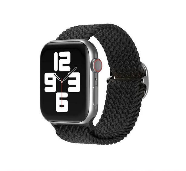 Apple Watch 1 2 3 4 5 6 7 8 Se Ultra Solo Loop Esnek Örgü Tokalı Kordon 42/44/45/49mm - Siyah 01 Siyah - BW20