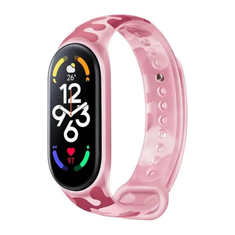 Xiaomi Mi Band 7 Silikon Kordon Kayış Şeffaf Kamuflaj Desen - Pembe 13-Pembe - PR5