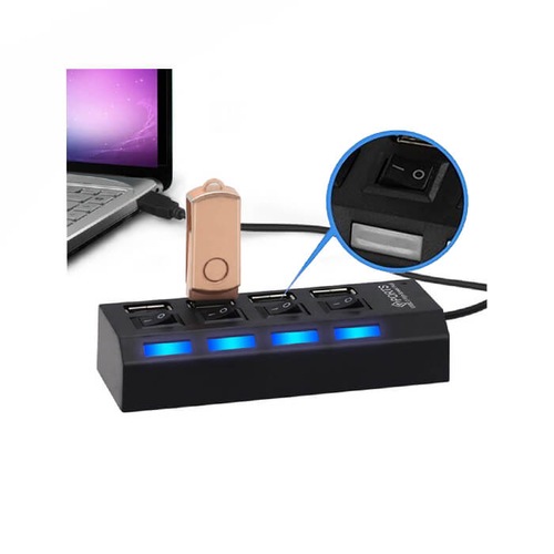 4 Port USB 2.0 Hub Anahtarlı Işıklı - Siyah -ok
