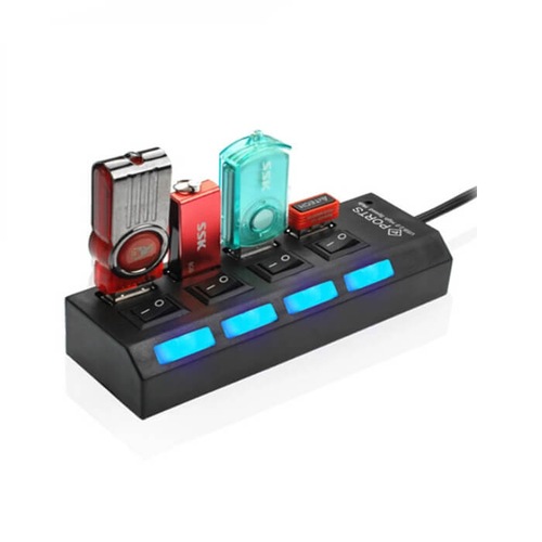 4 Port USB 2.0 Hub Anahtarlı Işıklı - Siyah -ok