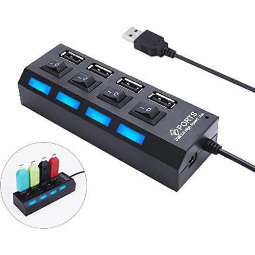 4 Port USB 2.0 Hub Anahtarlı Işıklı - Siyah -ok