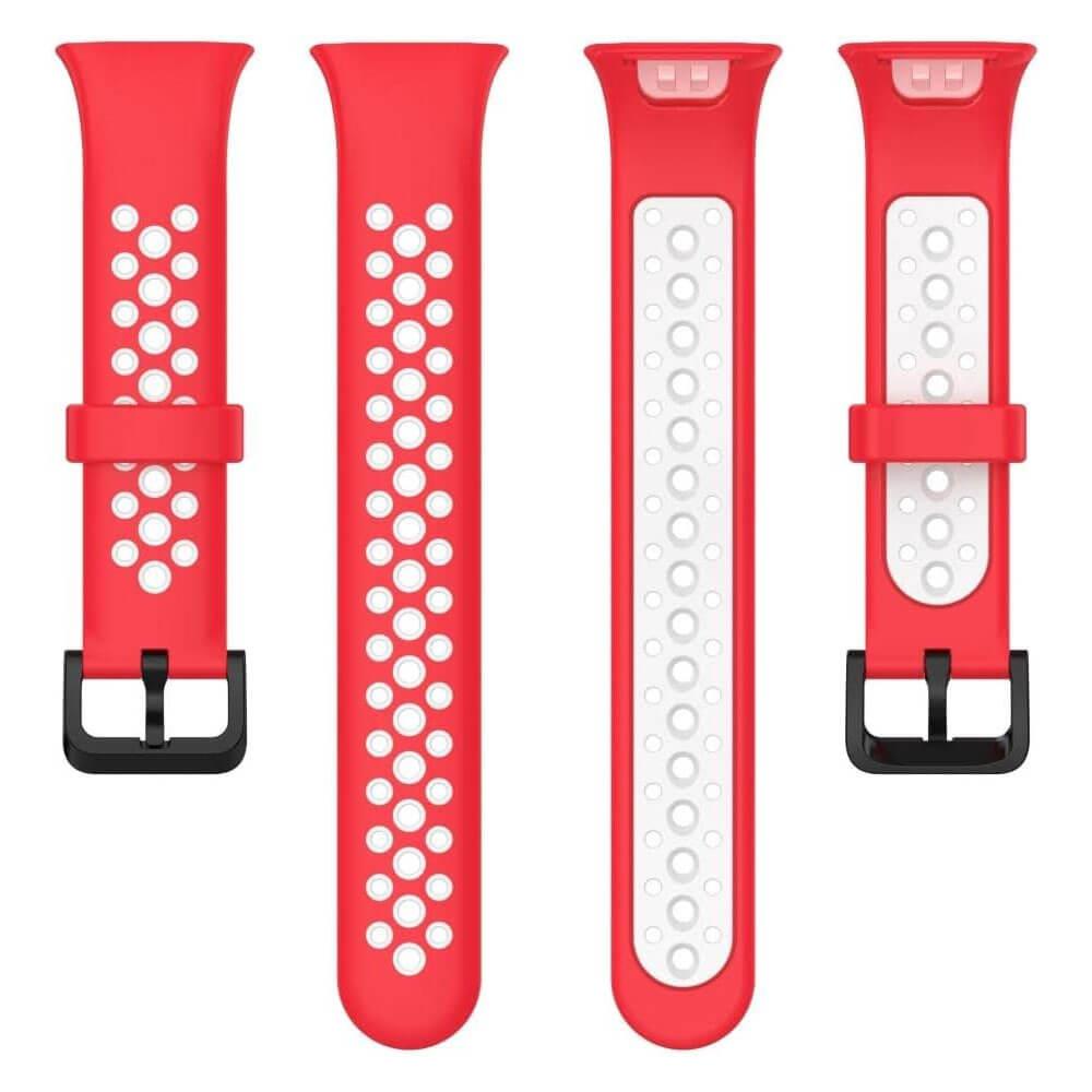 Xiaomi Mi Band 7 Pro Uyumlu Spor İki Renk Delikli Silikon Kordon Kayış - Kırmızı Beyaz - PR7