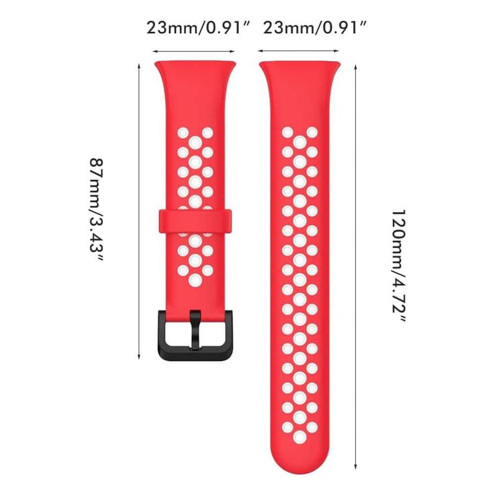 Xiaomi Mi Band 7 Pro Uyumlu Spor İki Renk Delikli Silikon Kordon Kayış - Kırmızı Beyaz - PR7