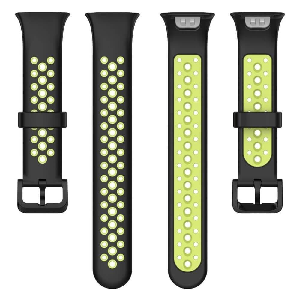 Xiaomi Mi Band 7 Pro Uyumlu Spor İki Renk Delikli Silikon Kordon Kayış - Siyah Yeşil - PR7