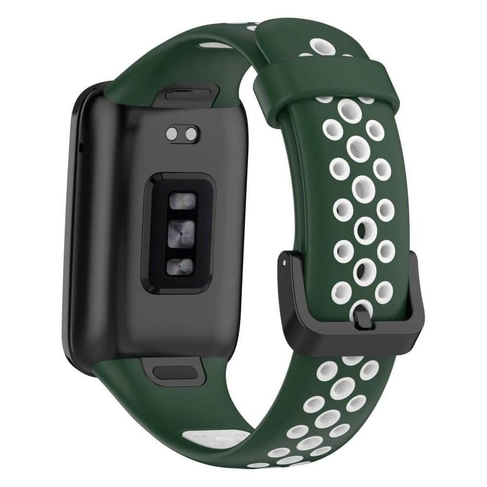 Xiaomi Mi Band 7 Pro Uyumlu Spor İki Renk Delikli Silikon Kordon Kayış - Yeşil Beyaz - PR7