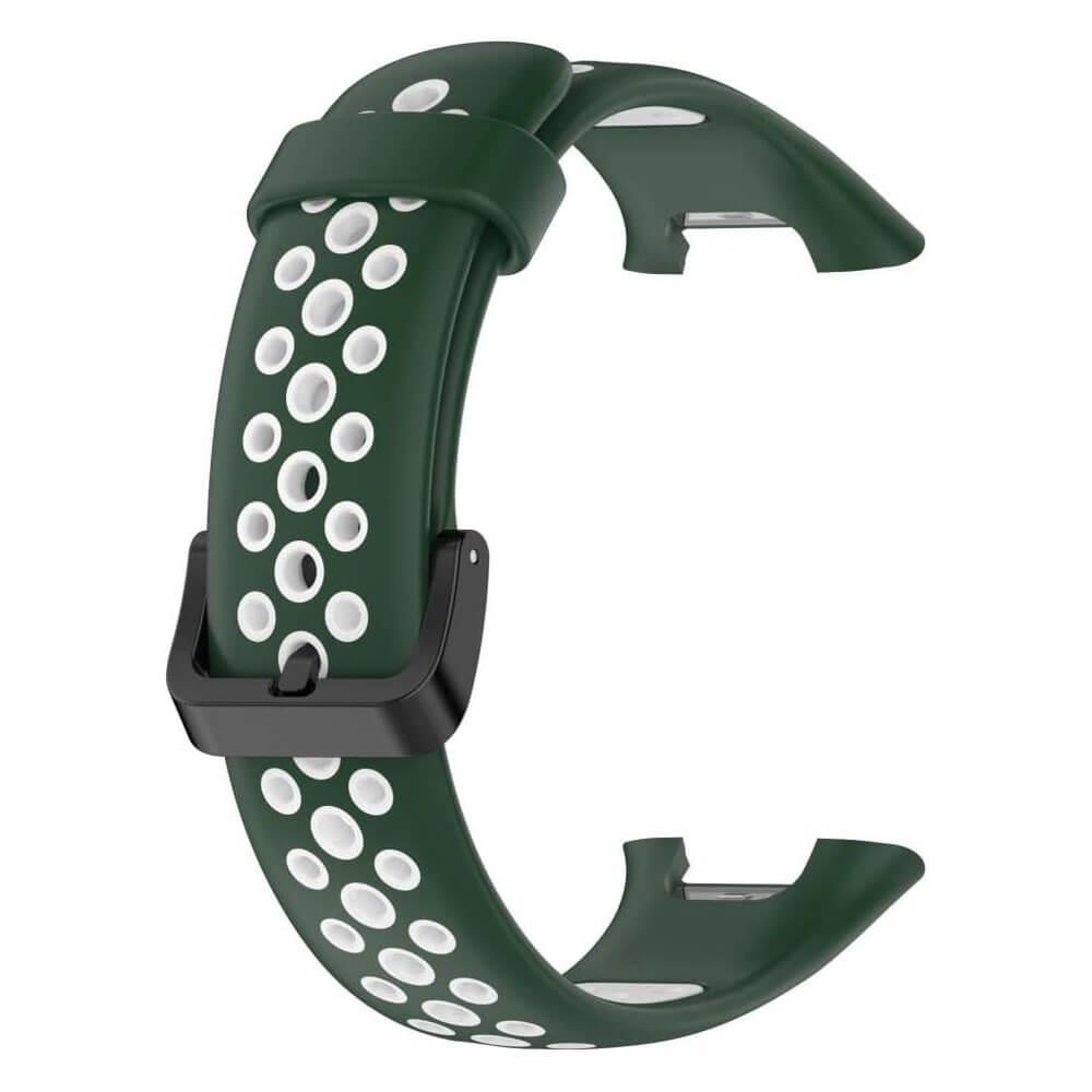 Xiaomi Mi Band 7 Pro Uyumlu Spor İki Renk Delikli Silikon Kordon Kayış - Yeşil Beyaz - PR7