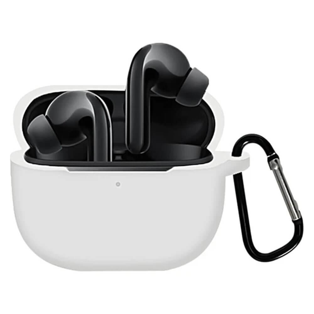 Koodmax Xiaomi Redmi Buds 3 Lite Uyumlu Silikon Kılıf + Metal Kopça - Beyaz - PR11