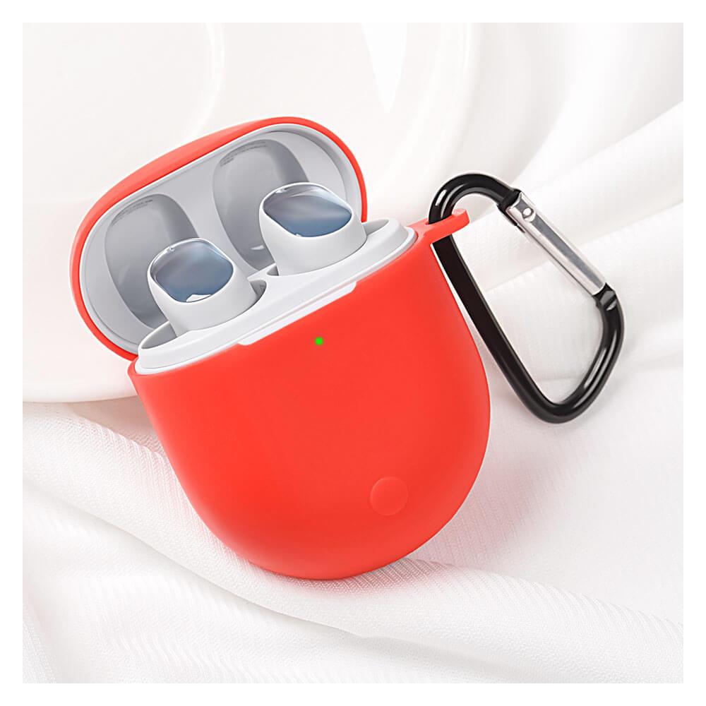 Koodmax Xiaomi Redmi Buds 3 Pro / Airdots 3 Pro Uyumlu Silikon Kılıf + Metal Kopça - Kırmızı - PR12