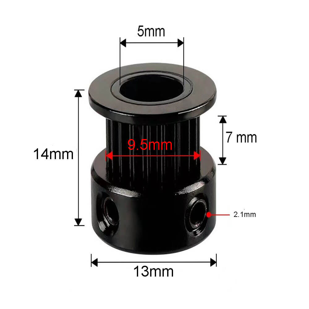 Gt2 16 Diş 5mm Alüminyum Alaşım Dişli Senkron Zamanlama Kayışı Kasnağı - Siyah