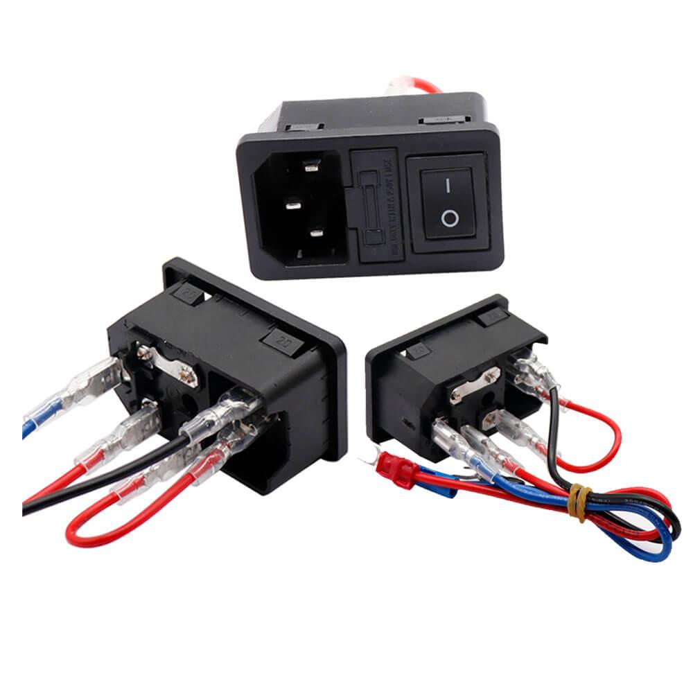220V / 110V 10A AC Power Güç Kaynağı Konnektörü - Erkek - Sigortalı - Anahtarlı - Kablolu - GD257