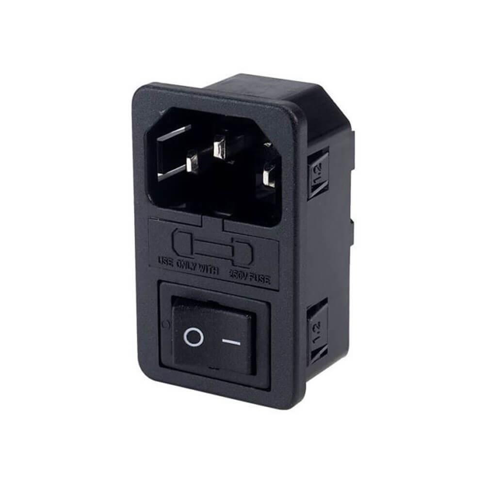 220V / 110V 10A AC Power Güç Kaynağı Konnektörü - Erkek - Sigortalı - Anahtarlı - GD258