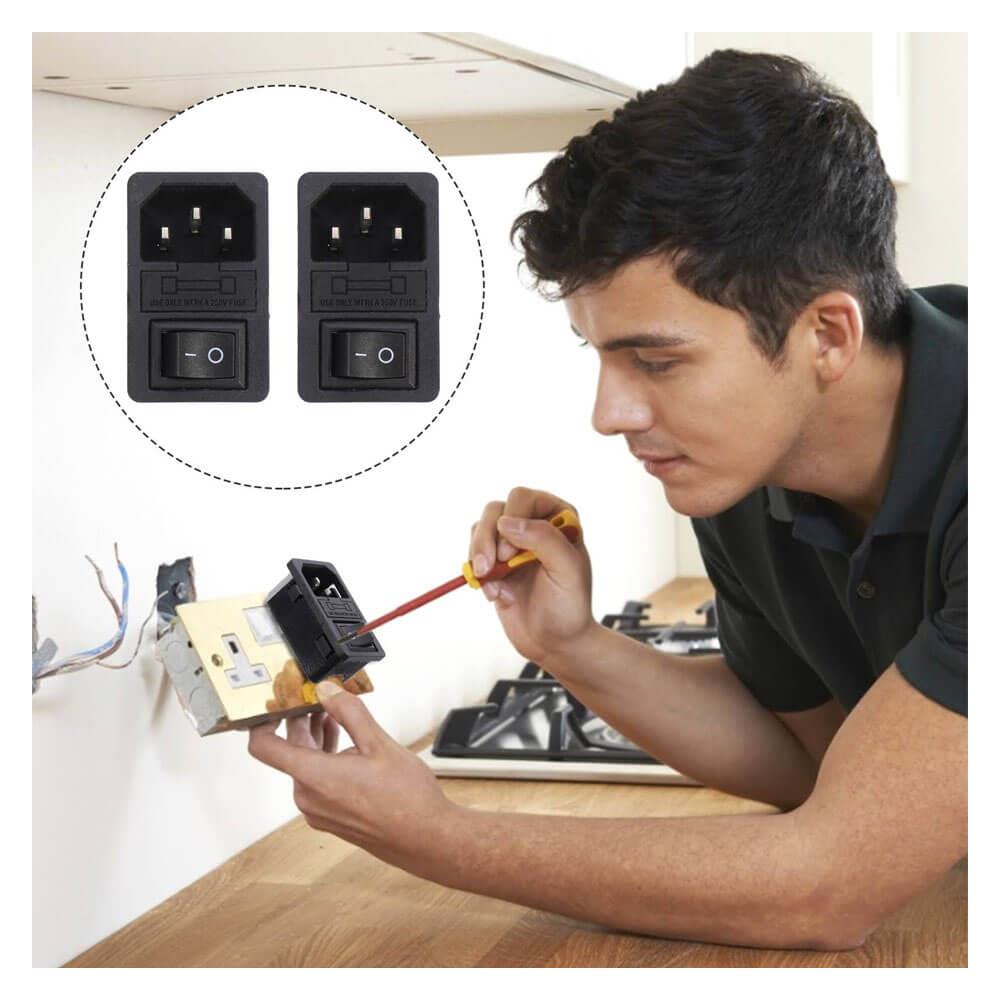220V / 110V 10A AC Power Güç Kaynağı Konnektörü - Erkek - Sigortalı - Anahtarlı - GD258
