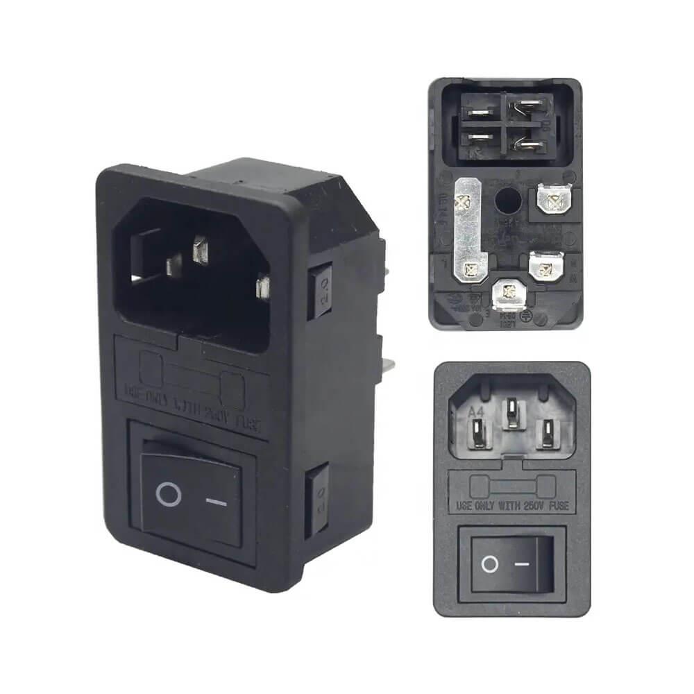 220V / 110V 10A AC Power Güç Kaynağı Konnektörü - Erkek - Sigortalı - Anahtarlı - GD258