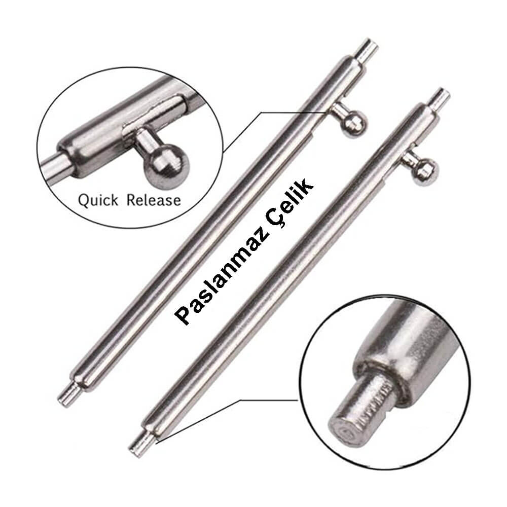 Paslanmaz Çelik Yaylı Otomatik Boynuzlu Kol Saati Kordon Bağlantı Pimi Susta - 1.5mm 23mm - Pims1