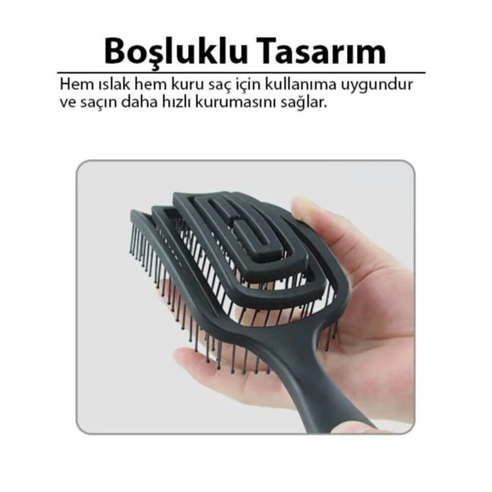 Üç Boyutlu Dikdörtgen Esnek Dolaşık Önleyici Saç Açma ve Tarama Fırçası - Siyah - HG1