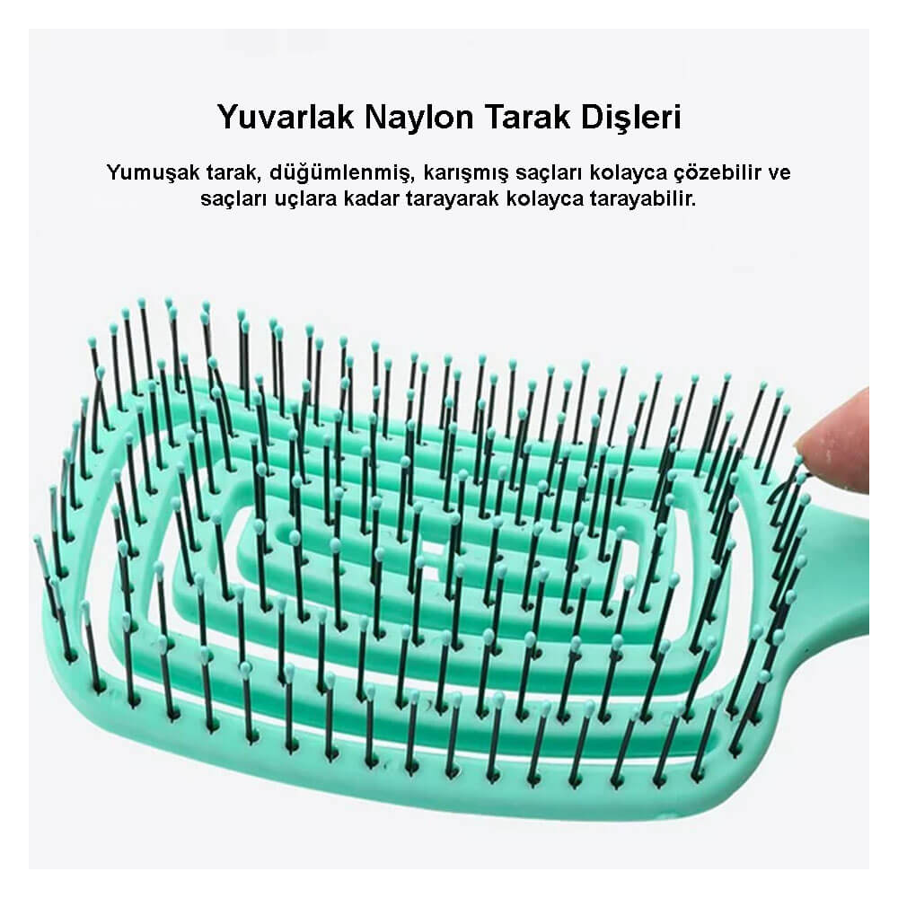 Üç Boyutlu Dikdörtgen Esnek Dolaşık Önleyici Saç Açma ve Tarama Fırçası - Yeşil - HG1