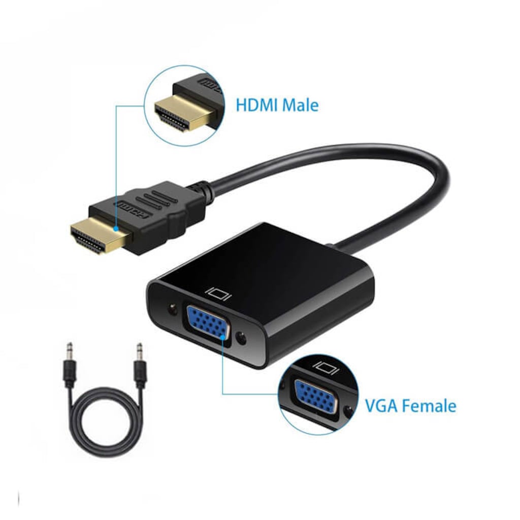 Hdmı To Vga Kablo Çevirici Dönüştürücü + Ses (453054670)