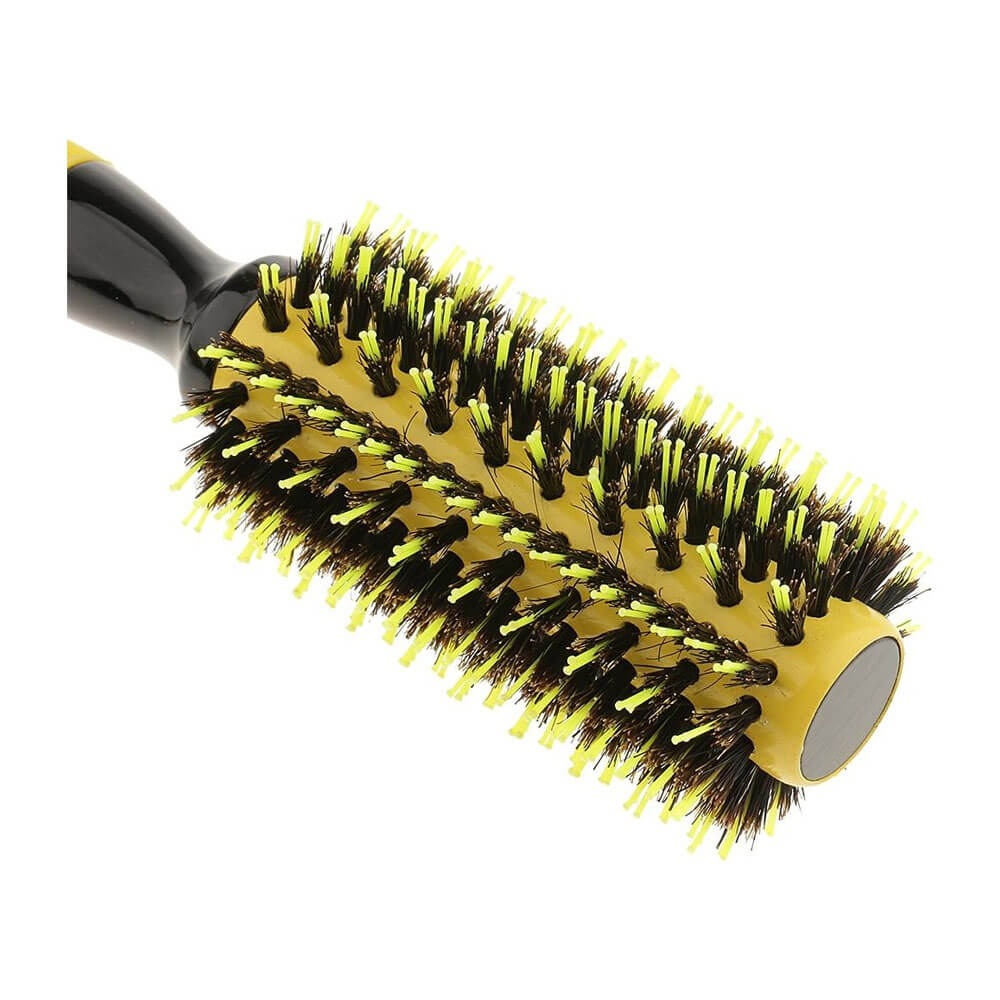 Koodmax Ahşap Saplı Naylon Kıl Saç Şekillendirici Fön Fırçası - Saç Düzleştirici Tarak 4.5cm - Sarı - Siyah - HG9