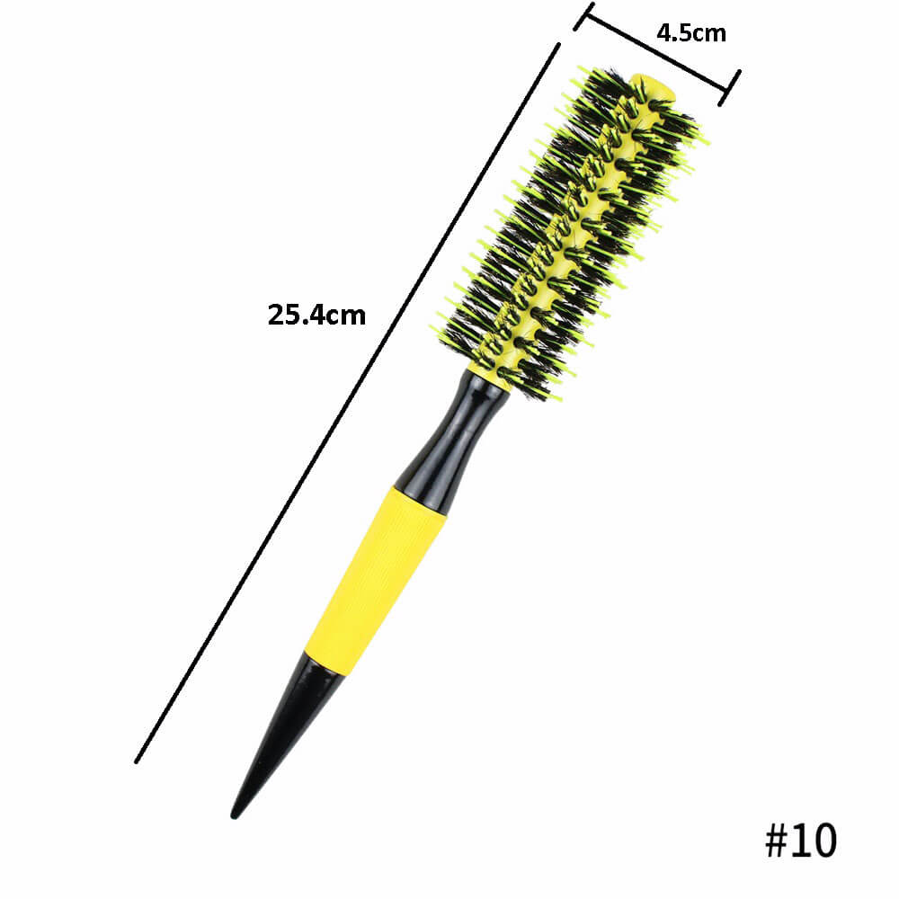 Koodmax Ahşap Saplı Naylon Kıl Saç Şekillendirici Fön Fırçası - Saç Düzleştirici Tarak 4.5cm - Sarı - Siyah - HG9