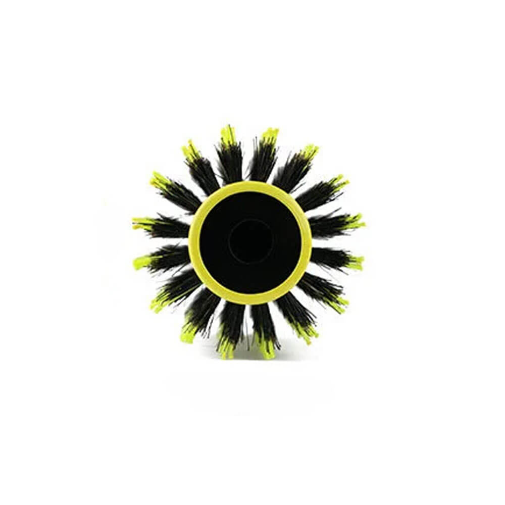 Koodmax Ahşap Saplı Naylon Kıl Saç Şekillendirici Fön Fırçası - Saç Düzleştirici Tarak 6cm - Sarı - Siyah - HG9
