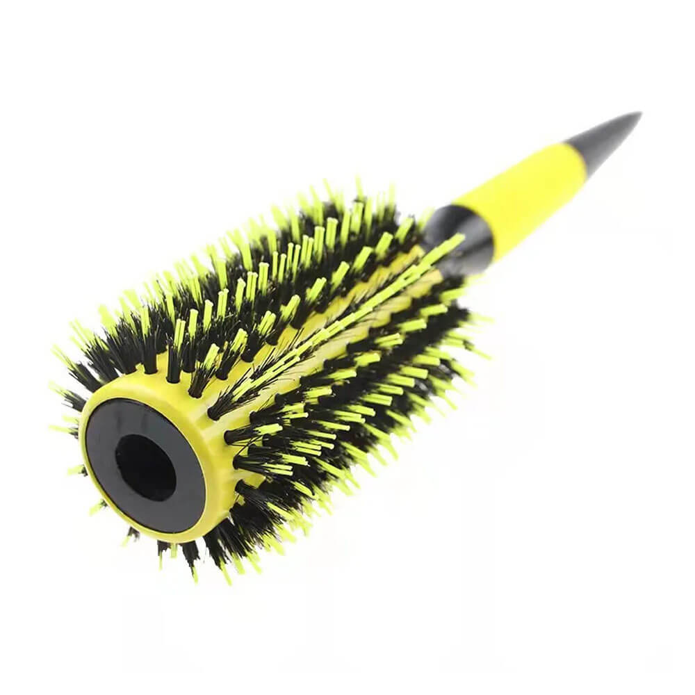 Koodmax Ahşap Saplı Naylon Kıl Saç Şekillendirici Fön Fırçası - Saç Düzleştirici Tarak 6cm - Sarı - Siyah - HG9