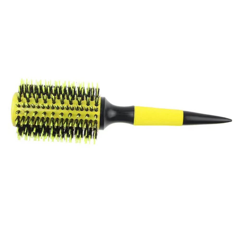 Koodmax Ahşap Saplı Naylon Kıl Saç Şekillendirici Fön Fırçası - Saç Düzleştirici Tarak 6cm - Sarı - Siyah - HG9