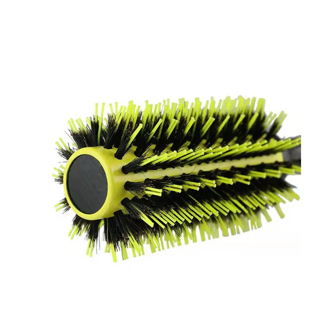 Koodmax Ahşap Saplı Naylon Kıl Saç Şekillendirici Fön Fırçası - Saç Düzleştirici Tarak 7.5cm - Sarı - Siyah - HG9