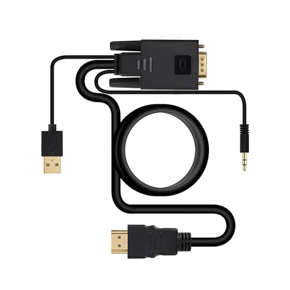 Koodmax - Hdmi to Vga Kablo 3.5mm Ses ve Usb Güç Destekli - 1080P - 3 Metre - BA16