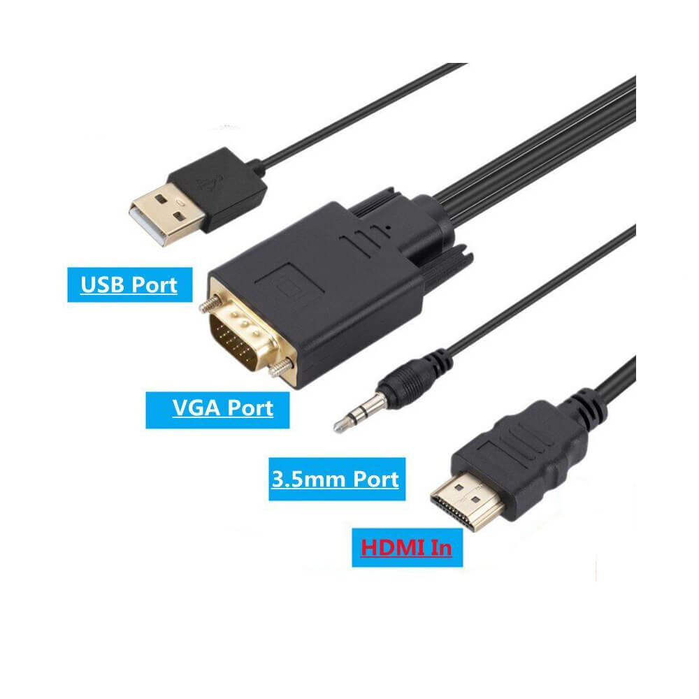 Koodmax - Hdmi to Vga Kablo 3.5mm Ses ve Usb Güç Destekli - 1080P - 3 Metre - BA16