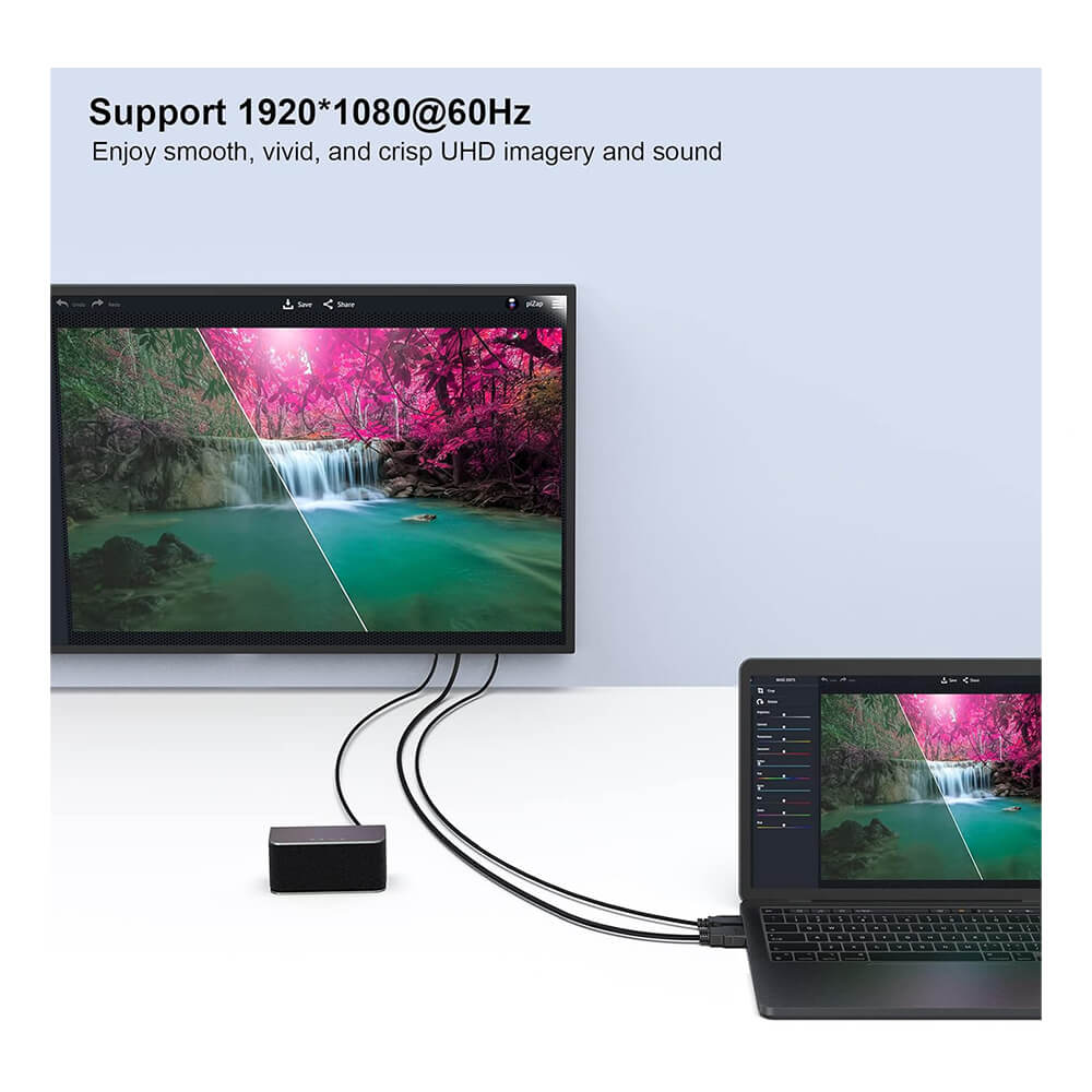 Koodmax - Hdmi to Vga Kablo 3.5mm Ses ve Usb Güç Destekli - 1080P - 3 Metre - BA16