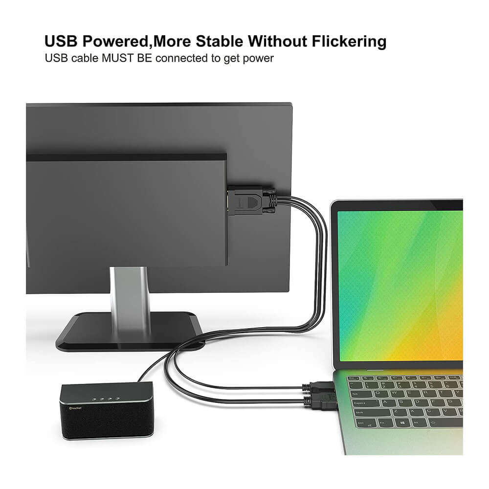 Koodmax - Hdmi to Vga Kablo 3.5mm Ses ve Usb Güç Destekli - 1080P - 3 Metre - BA16