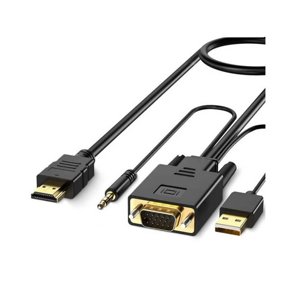 Koodmax - Vga to Hdmi Kablo Çevirici Dönüştürücü 3.5mm Ses ve Usb Güç Destekli - 1080P - 2 Metre - BA19