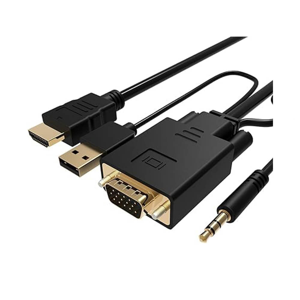 Koodmax - Hdmi to Vga Kablo 3.5mm Ses ve Usb Güç Destekli - 1080P - 5 Metre - BA17