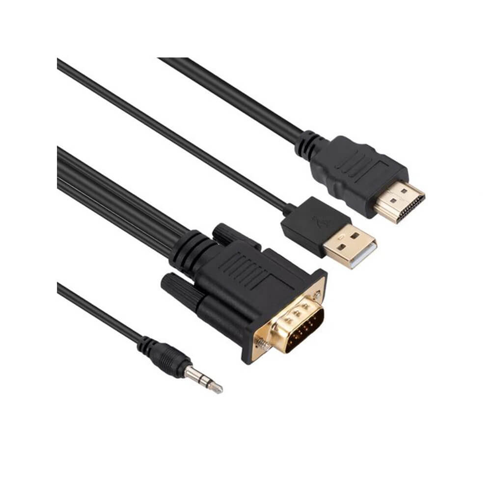 Koodmax - Vga to Hdmi Kablo Çevirici Dönüştürücü 3.5mm Ses ve Usb Güç Destekli - 1080P - 3 Metre - BA20