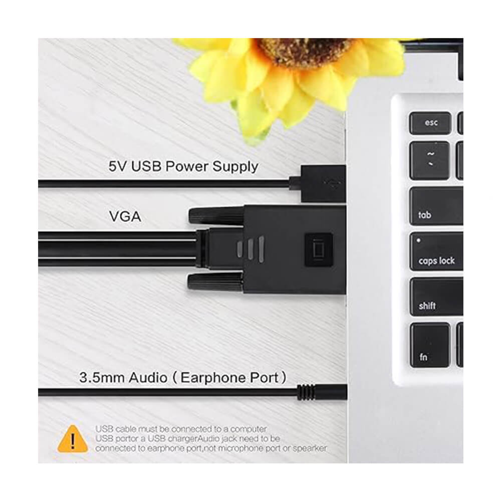 Koodmax - Vga to Hdmi Kablo Çevirici Dönüştürücü 3.5mm Ses ve Usb Güç Destekli - 1080P - 3 Metre - BA20