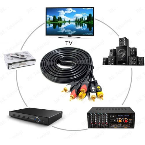 Koodmax - 3RCA Erkek to 3 Rca Lale Tos Scart Kompozit Ses Video Av Kablosu - 3 Metre - YH3