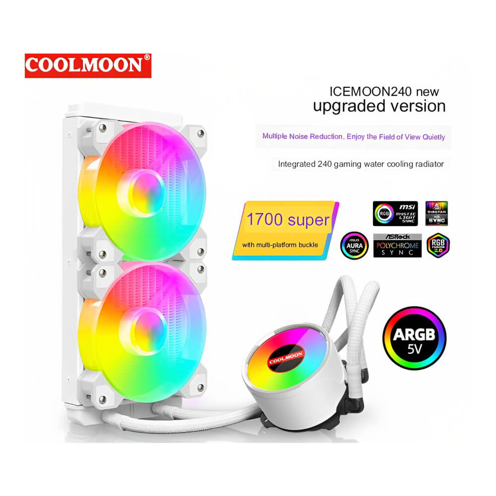 Coolmoon ARGB240 ARGB 5V Sıvı Soğutuculu Cpu İşlemci Fanı - Beyaz - LGA 1700/115X/1200/1366/2011/2066 AM4 /AM3 +/AM3/FM2 +/FM2 - KG0