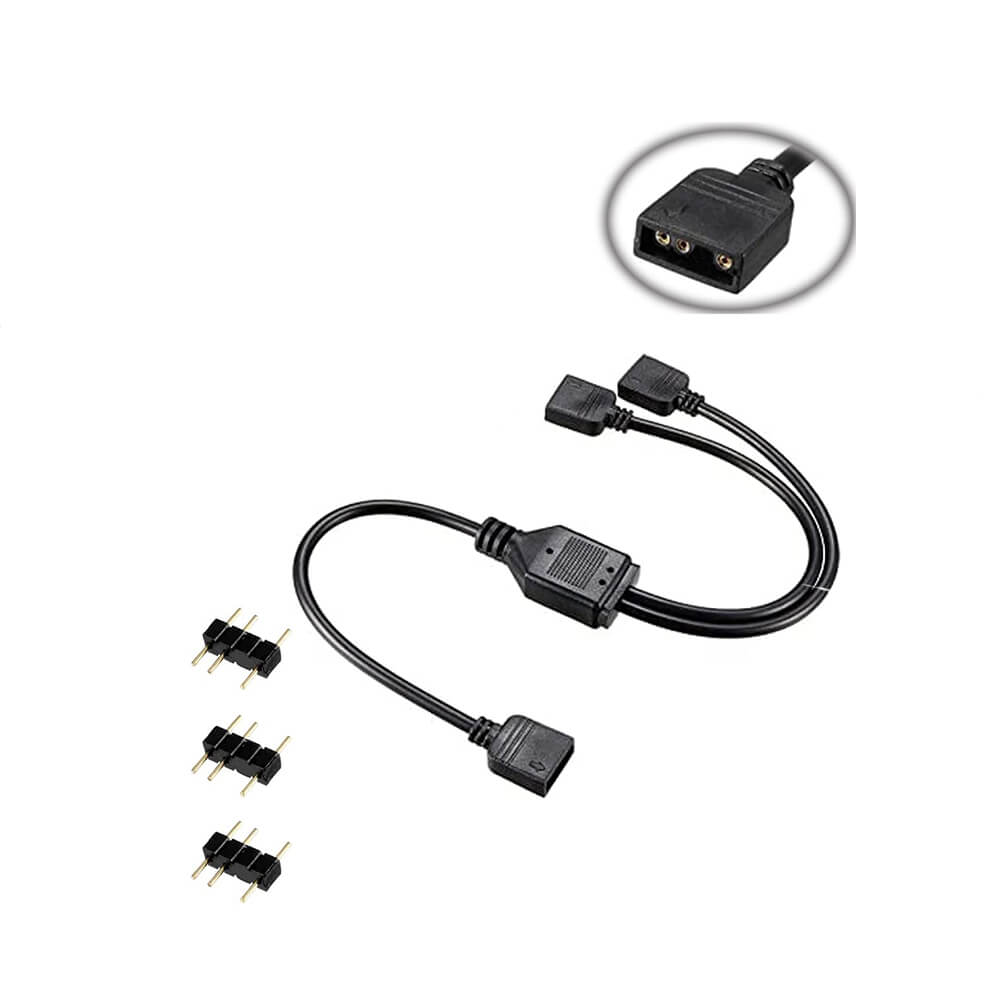 CoolMoon - 2 Port 5V 3Pin ARGB Led Splitter Çoklayıcı Kablo - 5V 3Pin Uzatma Kablosu (1 Dişi to 2 Dişi) - Siyah - RG7