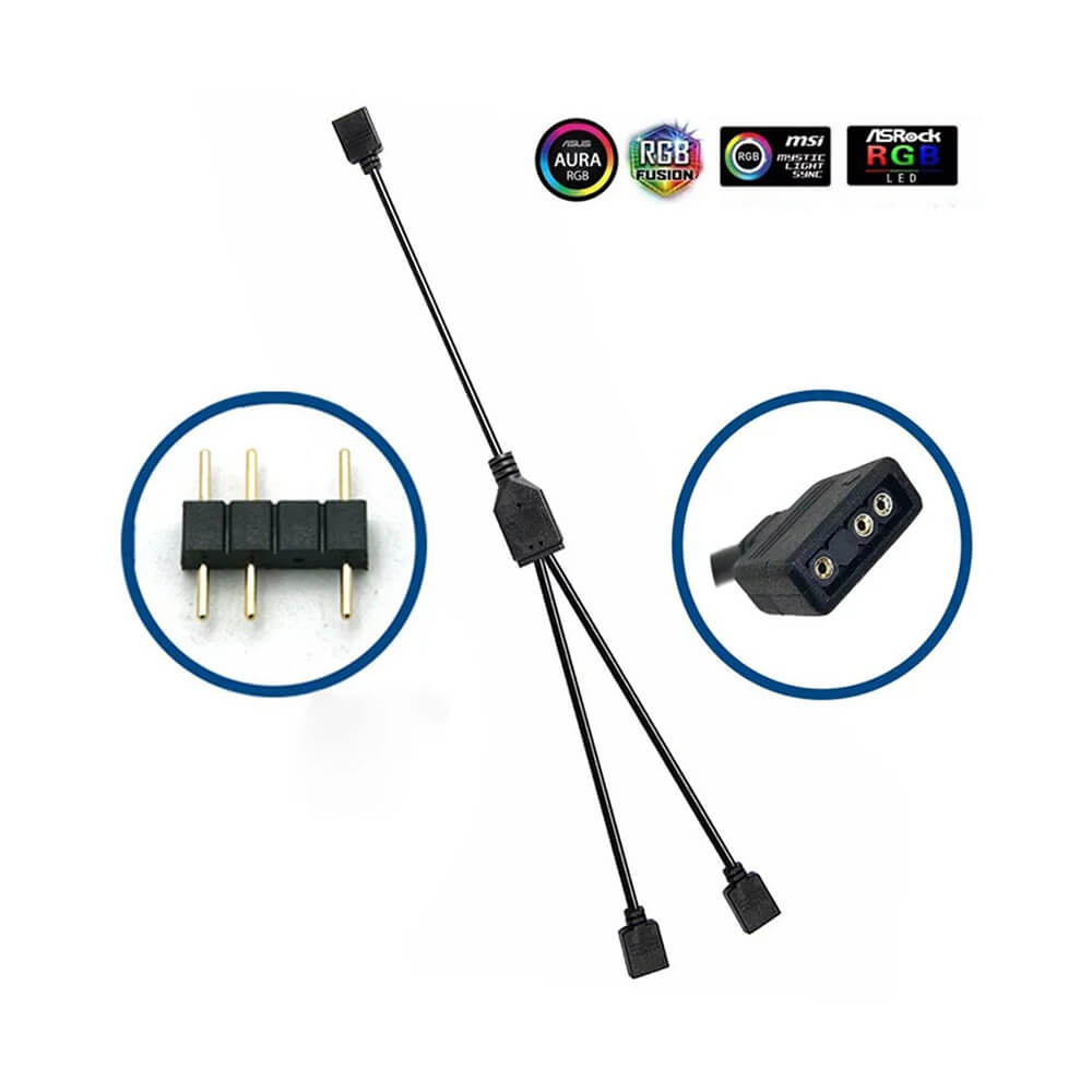 CoolMoon - 2 Port 5V 3Pin ARGB Led Splitter Çoklayıcı Kablo - 5V 3Pin Uzatma Kablosu (1 Dişi to 2 Dişi) - Siyah - RG7