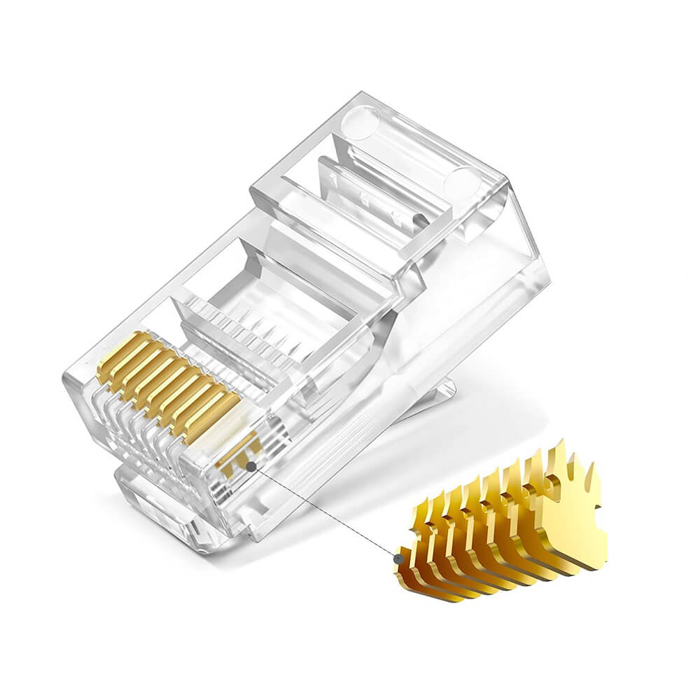 Koodmax - 3U Gold Plated CAT5e RJ45 Konnektörü 8P8C Ethernet Kablo Ucu Konnektör Uç