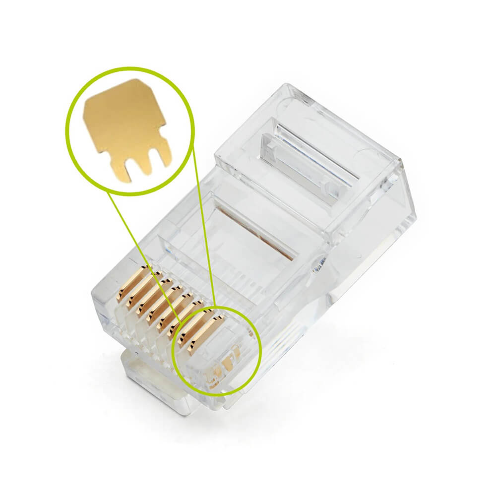Koodmax - 3U Gold Plated CAT5e RJ45 Konnektörü 8P8C Ethernet Kablo Ucu Konnektör Uç
