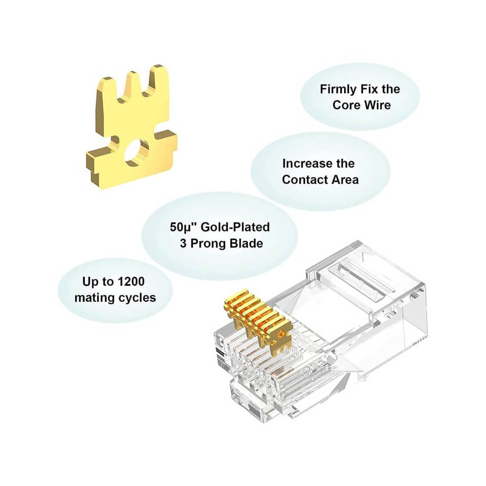 Koodmax - 50U" Gold Plated CAT5E RJ45 Konnektör - 8P8C Ethernet Kablo Ucu Konnektörü Jack - BL9