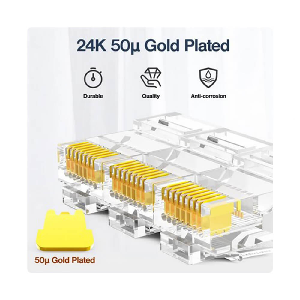 Koodmax - 50U" Gold Plated CAT5E RJ45 Konnektör - 8P8C Ethernet Kablo Ucu Konnektörü Jack - BL9